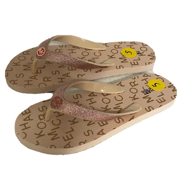 Michael Kors Blush Rose Gold Glitter Flip Flop Sz 5/EU 36 Thong Sandals - Picture 1 of 5